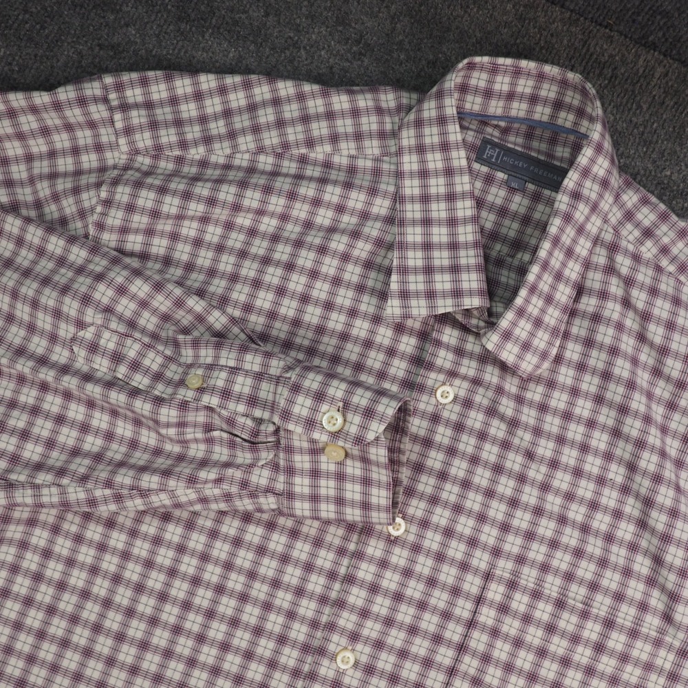 Hickey Freeman Button Down Mens XL Long Sleeve Purple Plaid Checkered Preppy Ivy